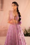 Shop_TUHINA SRIVASTAVA_Purple Tulle Embroidery Resham Periwinkle Fleur Bridal Lehenga Set _at_Aza_Fashions