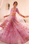 Buy_TUHINA SRIVASTAVA_Purple Tulle Embroidery Resham Sweetheart Petunia Garden Bridal Lehenga Set 