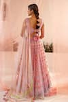 TUHINA SRIVASTAVA_Pink Tulle Embroidery Resham Structured V Neck Phool Garden Bridal Lehenga Set _Online_at_Aza_Fashions