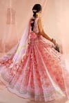 TUHINA SRIVASTAVA_Pink Tulle Embroidery Resham Structured V Neck Phool Garden Bridal Lehenga Set _at_Aza_Fashions