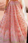 TUHINA SRIVASTAVA_Pink Tulle Embroidery Resham Structured V Neck Phool Garden Bridal Lehenga Set _Online