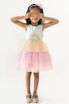 Buy_A Little Fable_Multi Color Polyester, Cotton Sequins, Ruffles Rainbow Ombre Tiered Dress _Online_at_Aza_Fashions