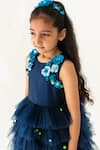 A Little Fable_Blue Polyester, Cotton Embroidery, Sequins Morning Glory Tiered Ruffle Dress _Online_at_Aza_Fashions