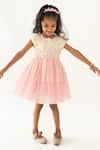 Buy_A Little Fable_Pink Polyester, Cotton Embroidery, Sequins Daisy Sprinkle Ombre Tiered Dress _at_Aza_Fashions