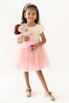 A Little Fable_Pink Polyester, Cotton Embroidery, Sequins Daisy Sprinkle Ombre Tiered Dress _Online_at_Aza_Fashions