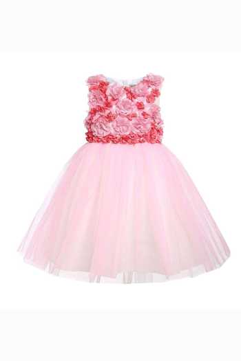 Buy_A Little Fable_Pink Net, Taffeta Fabric Flowers 3d Hand Embroidered Floral Dress _at_Aza_Fashions