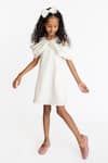 Buy_A Little Fable_Off White Neoprene Embroidered Bow Pearl Embellished Dress_at_Aza_Fashions