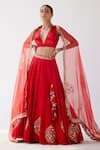 Buy_Devnaagri_Red Gajji Silk Embroidered Sequins Plunge V Neck Floral Lehenga Set _Online_at_Aza_Fashions