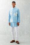 Shop_Devnaagri_Blue Silk Chanderi Embroidery Flower Bloom Bundi With Kurta Set 