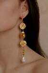 Buy_Misho_Gold Plated Pearl Pandala Dangling Earrings _at_Aza_Fashions