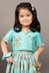 Buy_Little Brats_Blue Roman Silk Printed Floral Blouse And Ghagra Set
