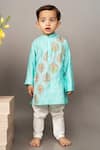 Buy_Little Brats_Blue Crepe, Silk Embroidery Floral Print Kurta And Churidar Set _at_Aza_Fashions