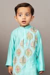 Little Brats_Blue Crepe, Silk Embroidery Floral Print Kurta And Churidar Set _Online_at_Aza_Fashions