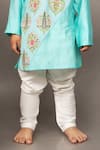 Buy_Little Brats_Blue Crepe, Silk Embroidery Floral Print Kurta And Churidar Set _Online_at_Aza_Fashions