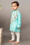 Shop_Little Brats_Blue Crepe, Silk Embroidery Floral Print Kurta And Churidar Set _Online_at_Aza_Fashions