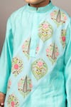 Little Brats_Blue Crepe, Silk Embroidery Floral Print Kurta And Churidar Set _at_Aza_Fashions