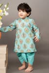 Buy_Little Brats_Blue Roman Silk Printed Floral Kurta And Dhoti Pant Set _at_Aza_Fashions