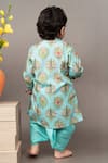 Shop_Little Brats_Blue Roman Silk Printed Floral Kurta And Dhoti Pant Set _at_Aza_Fashions