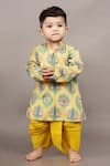 Buy_Little Brats_Yellow Roman Silk Printed Floral Pattern Kurta And Dhoti Pant Set _at_Aza_Fashions