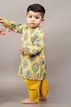 Little Brats_Yellow Roman Silk Printed Floral Pattern Kurta And Dhoti Pant Set _Online_at_Aza_Fashions