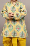 Buy_Little Brats_Yellow Roman Silk Printed Floral Pattern Kurta And Dhoti Pant Set _Online_at_Aza_Fashions