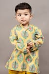 Shop_Little Brats_Yellow Roman Silk Printed Floral Pattern Kurta And Dhoti Pant Set _Online_at_Aza_Fashions