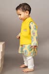 Little Brats_Yellow Kurta Roman Silk Printed Floral Pattern Bundi Jacket And Set _Online_at_Aza_Fashions