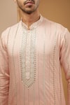 Shop_RNG Safawala_Peach Cotton Silk Embroidery Mirror Work Kurta Set_Online_at_Aza_Fashions