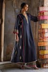 Buy_Rajiramniq_Black Twill Silk Embroidery Dori Nadira Floral Panelled Kurta And Palazzo Set _at_Aza_Fashions