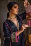 Rajiramniq_Black Twill Silk Embroidery Dori Nadira Floral Panelled Kurta And Palazzo Set _Online_at_Aza_Fashions