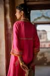 Shop_Rajiramniq_Pink Twill Silk Embroidery Dori Mandarin Collar Nadira Floral Butti Kurta Set _at_Aza_Fashions