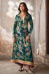 Buy_Rajiramniq_Green Crepe Printed Nature V Neck Nadira Resham Work Kurta And Palazzo Set _at_Aza_Fashions