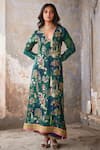 Shop_Rajiramniq_Green Crepe Printed Nature V Neck Nadira Resham Work Kurta And Palazzo Set _at_Aza_Fashions