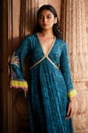 Rajiramniq_Blue Crepe Printed Botanical Plunge V Neck Nadira Anarkali Set _Online_at_Aza_Fashions