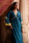 Shop_Rajiramniq_Blue Crepe Printed Botanical Plunge V Neck Nadira Anarkali Set _Online_at_Aza_Fashions