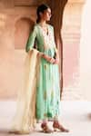 Buy_Rajiramniq_Green Crepe Printed And Hand Embroidered Oasis V Neck Angarkha Palazzo Set _at_Aza_Fashions