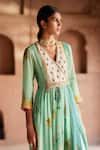 Shop_Rajiramniq_Green Crepe Printed And Hand Embroidered Oasis V Neck Angarkha Palazzo Set _Online_at_Aza_Fashions