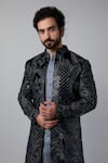 Buy_Nero by Shaifali and Satya_Blue Velvet Floral Jaal Pattern Open Jacket Trouser Set_Online_at_Aza_Fashions