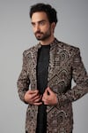 Buy_Nero by Shaifali and Satya_Black Velvet Embroidered Sequin Thread Silk Jacket Kurta Set_Online_at_Aza_Fashions