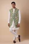 Buy_Nero by Shaifali and Satya_Green Bamomariu Embroidered Zari Floral Jacket Kurta Set_at_Aza_Fashions