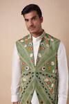 Buy_Nero by Shaifali and Satya_Green Bamomariu Embroidered Zari Floral Jacket Kurta Set_Online_at_Aza_Fashions