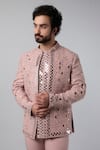 Buy_Nero by Shaifali and Satya_Pink Silk Embroidered Mirror And Thread Work Jacket Kurta Set_Online_at_Aza_Fashions