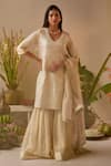 Buy_Shorshe Clothing_Ivory Brocade And Tissue Hand Embroidered Zari V Anu Banarasi Kurta & Sharara Set _at_Aza_Fashions