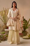 Buy_Shorshe Clothing_Ivory Brocade And Tissue Hand Embroidered Zari V Anu Banarasi Kurta & Sharara Set _Online_at_Aza_Fashions