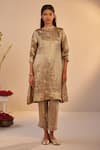 Shorshe Clothing_Grey Ribbed Brocade And Tissue Hand Embroidered Lace Metallic Kurta & Pant Set _Online_at_Aza_Fashions