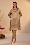 Shop_Shorshe Clothing_Grey Ribbed Brocade And Tissue Hand Embroidered Lace Metallic Kurta & Pant Set _Online_at_Aza_Fashions