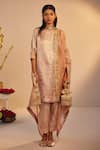 Buy_Shorshe Clothing_Pink Ribbed Brocade And Tissue Hand Embroidered Lace Metallic Kurta With Pant _at_Aza_Fashions