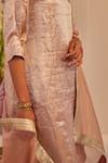 Shorshe Clothing_Pink Ribbed Brocade And Tissue Hand Embroidered Lace Metallic Kurta With Pant _at_Aza_Fashions