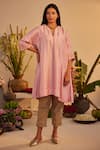 Buy_Shorshe Clothing_Pink Pure Silk And Tissue Hand Embroidered Zardozi Notched Sleeve Kurta With Pant _at_Aza_Fashions