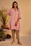 Shop_Shorshe Clothing_Pink Pure Silk And Tissue Hand Embroidered Zardozi Notched Sleeve Kurta With Pant _at_Aza_Fashions